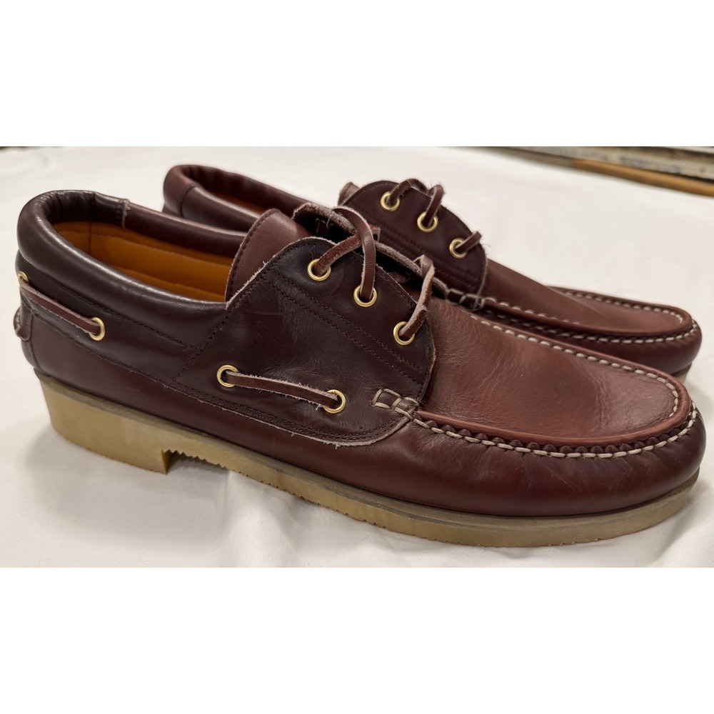 Woodstock Leather Men's Boat Shoe Size 12 M Brown Leather Laces Made In Spain
